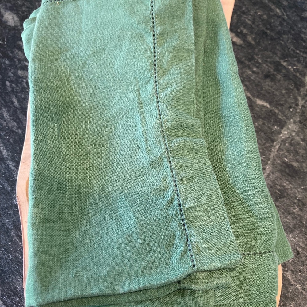 10 Pottery Barn Napkins Linen Hemstitch Placemats 20x20 Square Dark Green - Picture 3 of 7